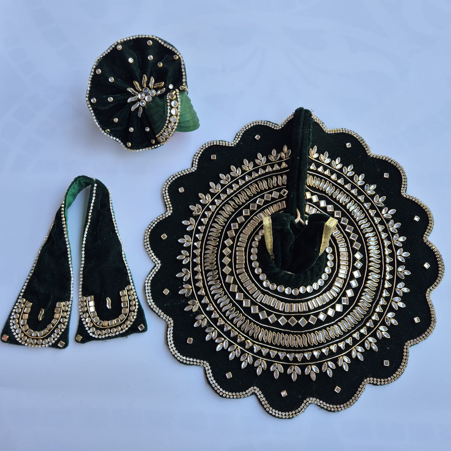 Ladoo gopal olive green kundan dress- LG210